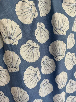 NWT Abercrombie Shell Print Cutout Twist Front Maxi Dress Blue Linen Size L thumbnail 5