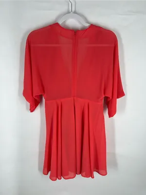 Coral Pink Chiffon Deep V Back‎ Fit & Flare Dress Women’s Size 4 26” Waist thumbnail 7