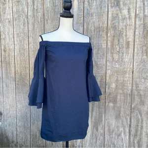 Amanda Uprichard Arabelle Dress with Off-the-Shoulder Bell-Sleeve Navy blue thumbnail 4
