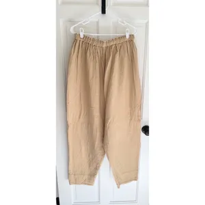 Free People Linen Blend Drawstring Pants M Beige thumbnail 2