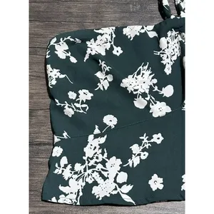 Abercrombie & Fitch Forest Green Floral Knot Front Tie Back Halter Crop Top XL‎ thumbnail 11