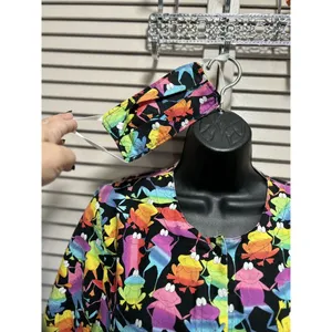 Cotonality Multi Colored Frogs Short Sleeve Snap‎ Up Round Pockets Size Small thumbnail 2