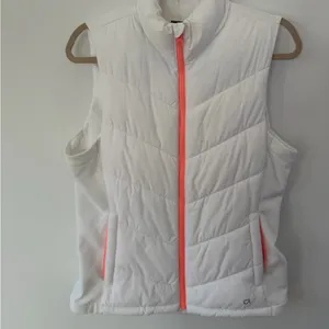 GAP White Quilted Puffer Vest with Neon Pink Trim thumbnail 8