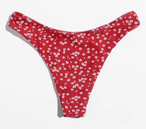 Women's Reversible Bikini Bottom Red White Ditsy Floral High Cut High Waist‎ thumbnail 1