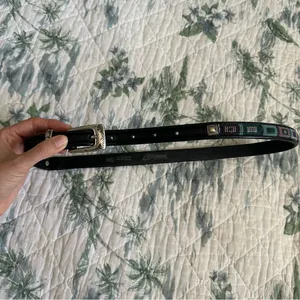 Brighton Beaded Leather Belt Black Silver M 30 Vintage 80s thumbnail 2