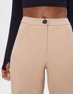 Bershka high waisted beige tan wide leg pants thumbnail 7