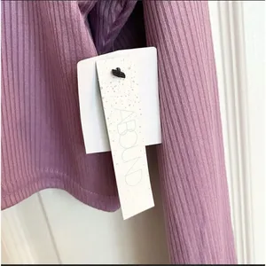 NEW Abound 𝅺RIBBED Cropped boxy tee top Long Sleeve Purple MEDIUM thumbnail 5