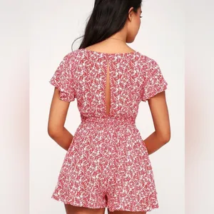 Lulus Dondi Print Tie-Front Short Sleeve Romper in Red and‎ White Size Small thumbnail 4