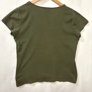 Chaps Denim Top Women XL Olive Green Crochet‎ Lace Split Neck Cotton Boho Casual thumbnail 5