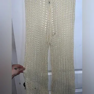 Odiva NWT Crochet Pullover Swimwear Cover Up Pants Size Large in Crème Color thumbnail 6