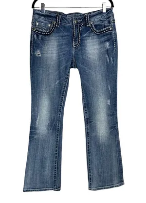 Miss Me Irene Bootcut Jeans Sz 31 Womens Distressed Faded Stitch Denim thumbnail 1