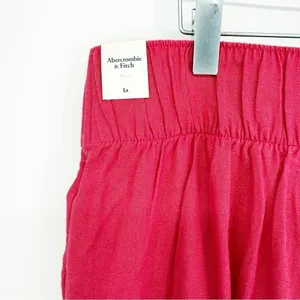 NWT Abercrombie & Fitch Wide Leg Linen Blend Trousers‎ L Pink Coastal Chic thumbnail 7