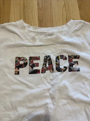by Anthropologie White Peace Short Sleeve T-Shirt Sz S thumbnail 3