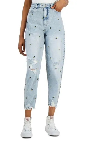 NWT Womens Y2K Retro Sunflower 90s Embroidered Loose Mom Jeans - Sz 0 thumbnail 1