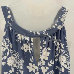 Loveappella Top Womens 1X Blue Ivory Floral Halter Tank Keyhole Back NWT READ thumbnail 4