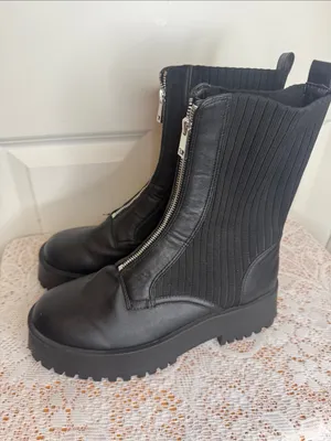 Azalea Wang Kennedy knit top faux leather zip up Platform Boots sz 7.5 thumbnail 5