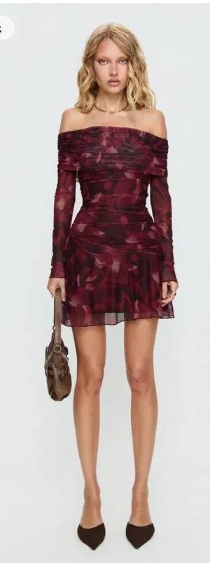 Princess Polly Off Shoulder Long Sleeve Mini Dress thumbnail 1