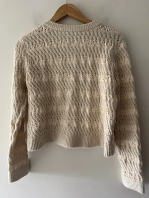 Marled Cream Knit Cardigan‎ Button Front Sweater thumbnail 3
