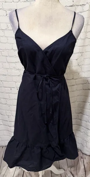 GAP Linen Navy Blue Ruffle Wrap Cami Cotton/Linen Dress navy blue Size Small thumbnail 1