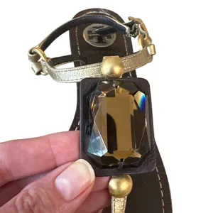 Tory Burch‎ Jeweled Stone Thong Sandals Gold Brown T-Strap 6.5 thumbnail 10