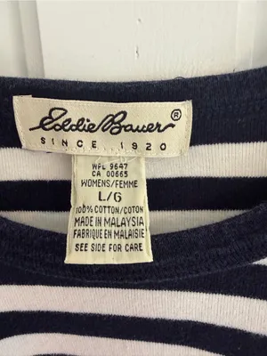 Vintage 90s Eddie Bauer Striped T Shirt Men’s L Navy White Cotton thumbnail 3