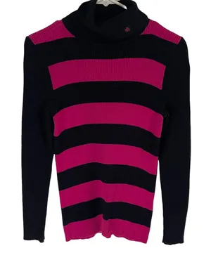 Lauren Ralph Lauren Size Medium Emo Preppy Y2k Striped‎ Turtle Neck Sweater thumbnail 1