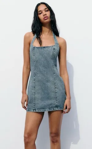 ZARA NWT TRF HALTER NECK DENIM DRESS. Size Small thumbnail 2