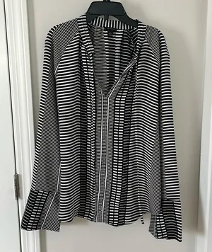 Ann Taylor multi-pattern black and white blouse in size Large thumbnail 1