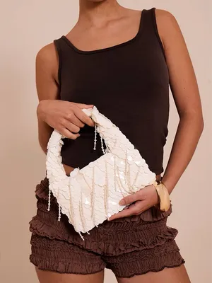 Pretty Little Thing Sequin Shaggy Mini Bag White OS NWT IN PACKAGE thumbnail 1