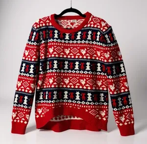 Ardene Women's Red Navy White‎ Reindeer Fair Isle Knit Sweater Size M thumbnail 1