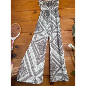 NWT Lulus Western Direction Ivory Scarf Print Satin Strapless Jumpsuit Cruise L thumbnail 6
