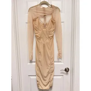 House of CB‎ Beatrice London Beige Mesh Corset Midi Dress Long Sleeve XS thumbnail 2