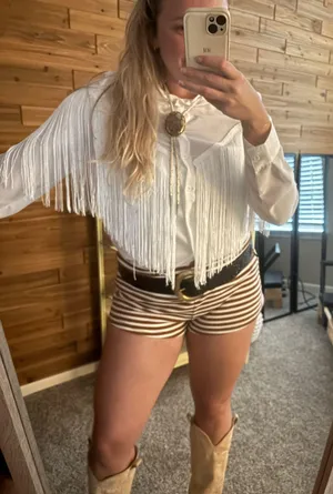 SheIn Semi-Sheer Western Fringe Button Up thumbnail 1