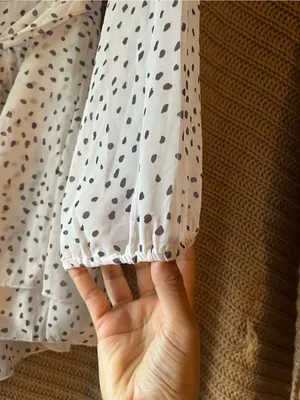 Classic Cream Wrap Dress with Black Dot Pattern Size L thumbnail 6