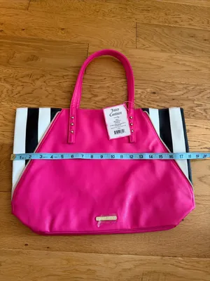 NWT - Juicy Couture - Hot Pink Tote with Black and White Stripe Sides thumbnail 7