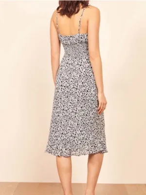 Reformation Genie Midi Dress In Lynx Leopard Print Gray Size 0 Smocked Waist thumbnail 3