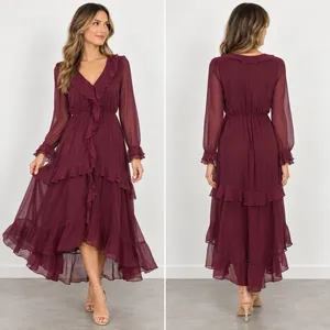 autres filles dress ruffle burgundy EUC medium lined Faux Wrap Midi thumbnail 2