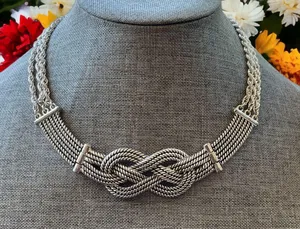 Weaved Knot Hinged Rope Chain Statement Necklace Silver thumbnail 1