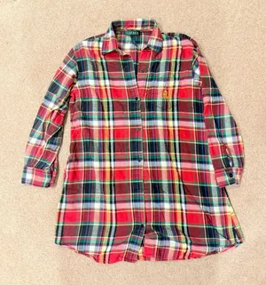 Lauren Ralph Lauren Holiday Plaid Cotton Flannel Shirtdress Sleepshirt Small thumbnail 1