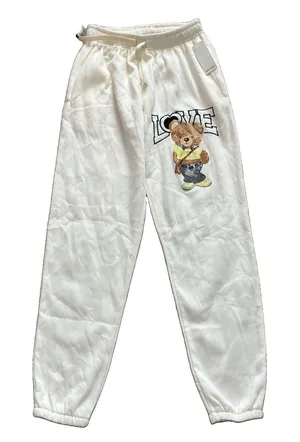Green Goddess Fleece Joggers Size Small Blue Jean Teddy Bear Graphic NWT thumbnail 1