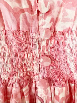 Lilbelle Pink Floral Smocked Waist Mini Dress Ruffle Sleeve Small thumbnail 7