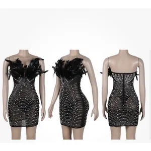 Beaded Pearl Sheer Feather Bust Dress Size Small Stretchy Bodycon Night Out thumbnail 2
