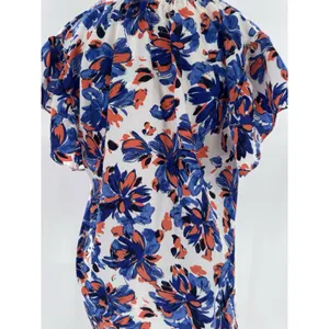 Beacon Apparel Stitchfix Blouse Sz L Floral Office Career Red White Blue Work thumbnail 4