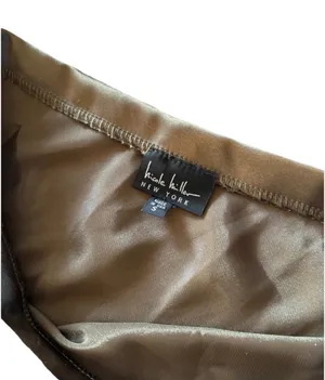 Nicole Miller Satin Olive A-Line Midi Skirt thumbnail 3