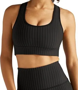 Beyond Yoga Work It Over Bra Dtriped Jacquard Long Line Bra Black- Size XS thumbnail 1