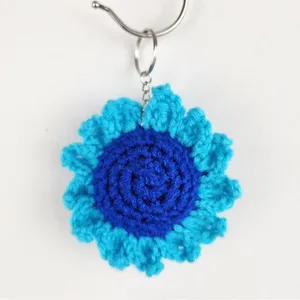 New Crochet Blue Light Blue Stuffed Flower Keychain Handmade Handcrafted thumbnail 7