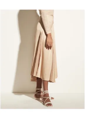 Vince Women’s Mixed Media Panel Asymmetrical Skirt Size 14 Gold Satin NWOT thumbnail 9