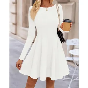 NEW Long Sleeve Crewneck Pleated A Line Career Travel Mini Dress M thumbnail 4