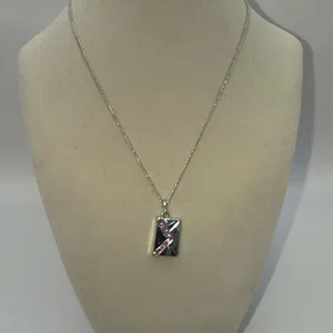 I Love You Envelope Pendant Necklace Silver Tone Pink Rhinestone Love Letter thumbnail 1
