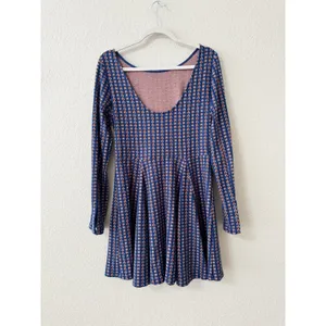 Anthropologie Jacquard A-Line Sweater Knit Mini Dress Navy Orange Size S thumbnail 4